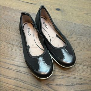 ECCO Bluma 230703-57804 Pewter Black Leather Mesh Ballet Flats Size 5